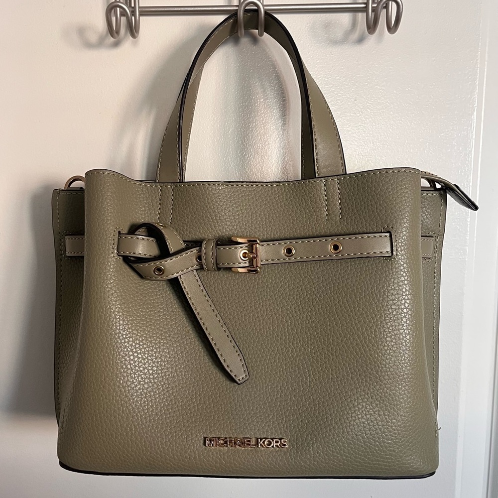 Michael Kors Emilia Small Olive Green Belted Satchel Crossbody Bag